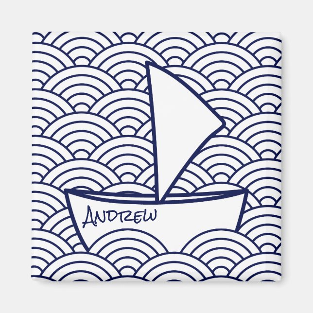 Imã Barco no Waves Square Magnet (Frente)