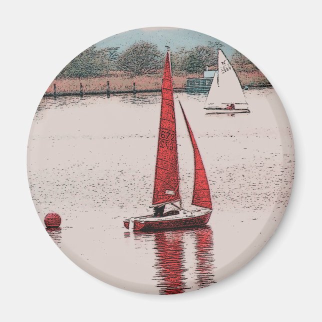 Imã Barco Vermelho à Vela (Frente)