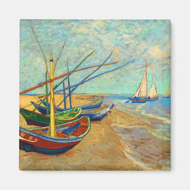 Imã Barcos de pesca na praia por Vincent van Gogh (Frente)