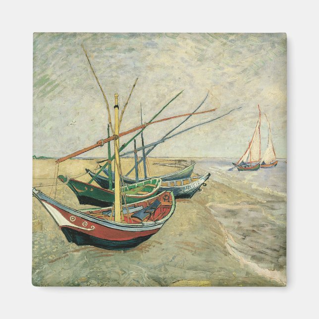 Imã Barcos de pesca na praia por Vincent van Gogh (Frente)