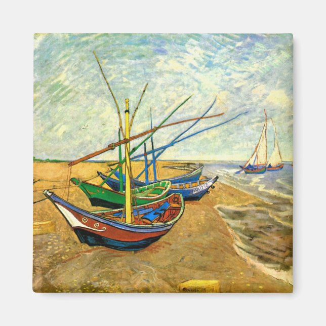 Imã Barcos de pesca Van Gogh na praia em Saintes Marie (Frente)