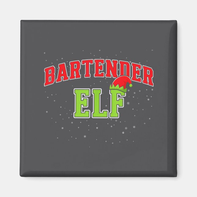 Imã Bartender Elf Christmas Family Matching Group Xmas (Frente)