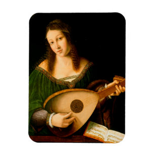 Ímã Bartolomeo Veneto Lady Playing Lute Portrait Art