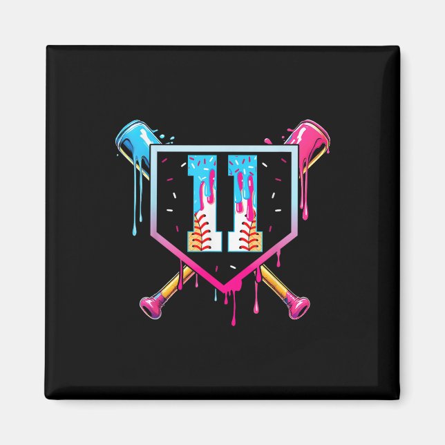 Imã Baseball 11 Year Old Ice Cream Drip 11th Birthday  (Frente)