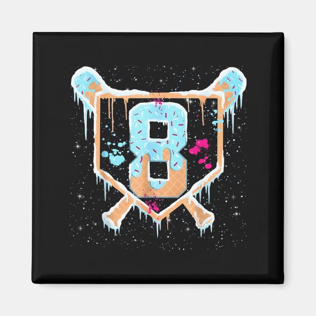 Imã Baseball 8 Year Old Ice Cream Drip 8th Birthday Bo (Frente)