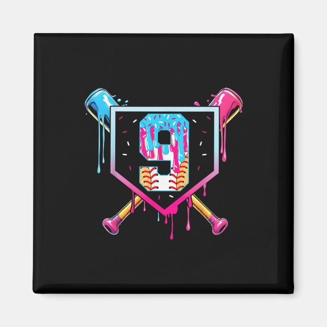 Imã Baseball 9 Year Old Ice Cream Drip 9th Birthday Bo (Frente)