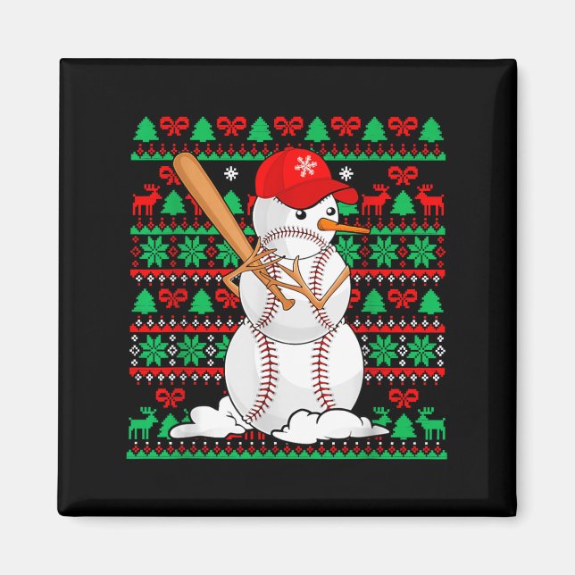 Imã Baseball Boys Men Christmas Snowman Players Ugly X (Frente)