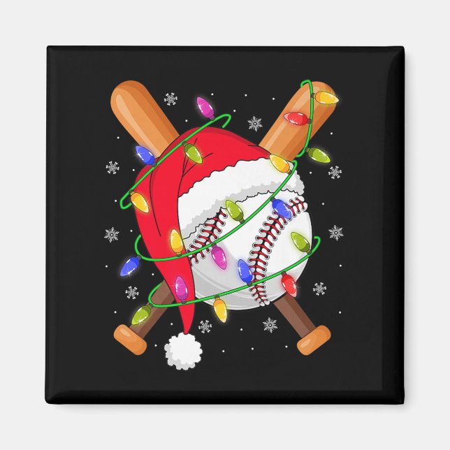 Imã Baseball Christmas Lights Santa Hat Baseball Playe (Frente)