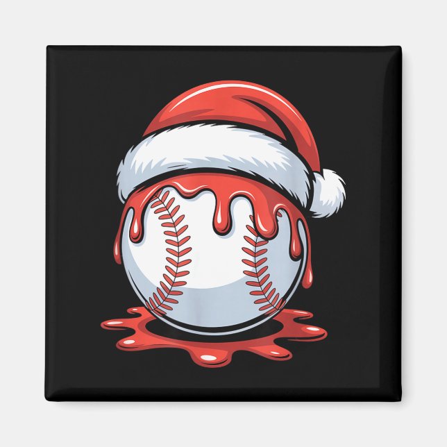 Imã Baseball Christmas Santa Hat Dripng Festive Holida (Frente)