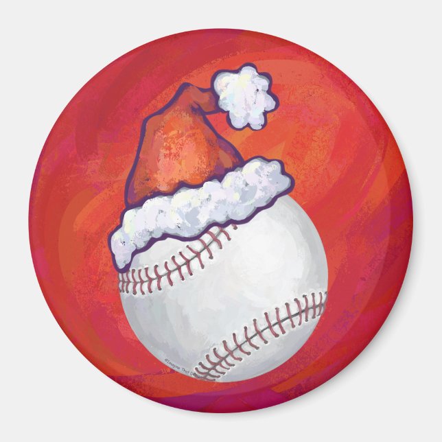 Imã Baseball com Santa Hat em Vermelho (Frente)