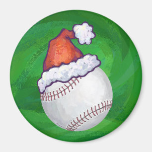 Imã Baseball em Santa Hat em verde