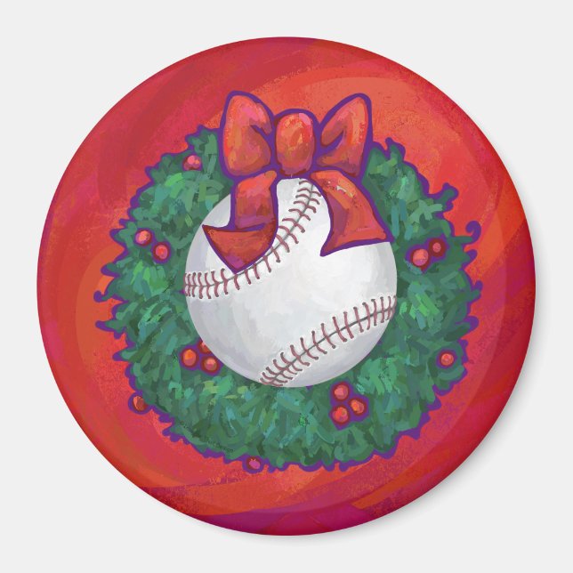 Imã Baseball em Wreath em Vermelho (Frente)