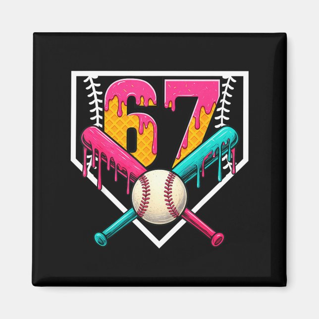 Imã Baseball Ice Cream Drip Number 67 Player 67th Birt (Frente)