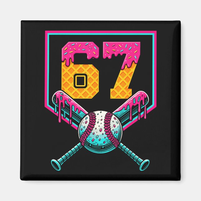 Imã Baseball Ice Cream Drip Number 67 Player 67th Birt (Frente)