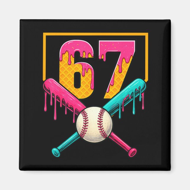 Imã Baseball Ice Cream Drip Number 67 Player 67th Birt (Frente)