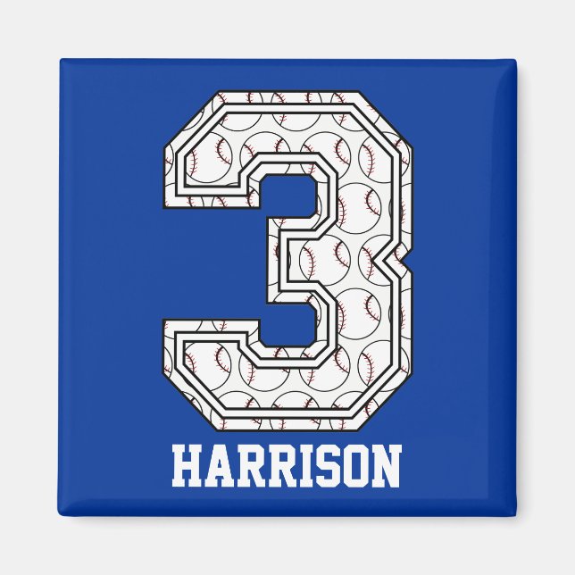 Imã Baseball Número 3 Personalizado (Frente)