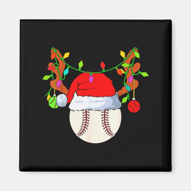 Imã Baseball Reindeer Santa Hat Christmas  (Frente)