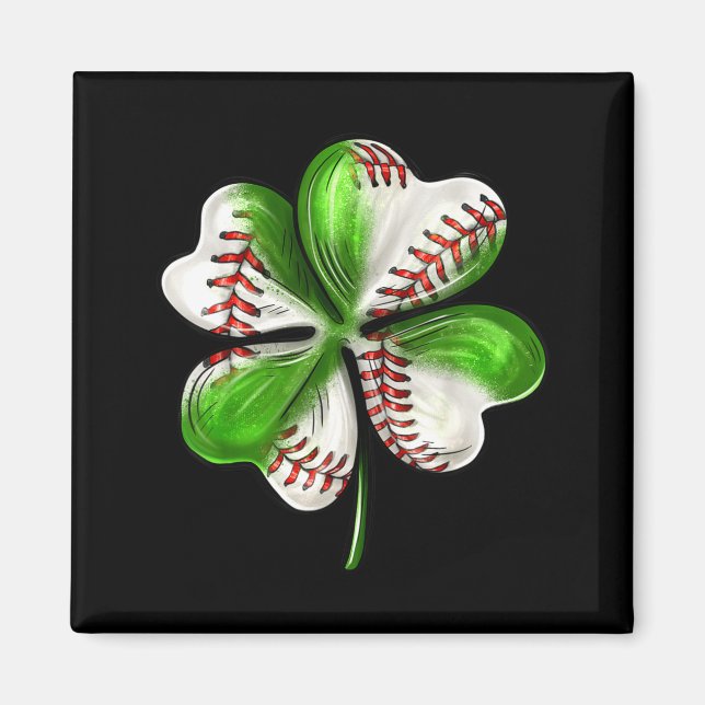 Imã Baseball Shamrock St Patrick's Day Clover With Bas (Frente)