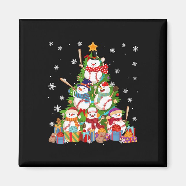 Imã Baseball Snowman Árvores de Natal Catadores (Frente)