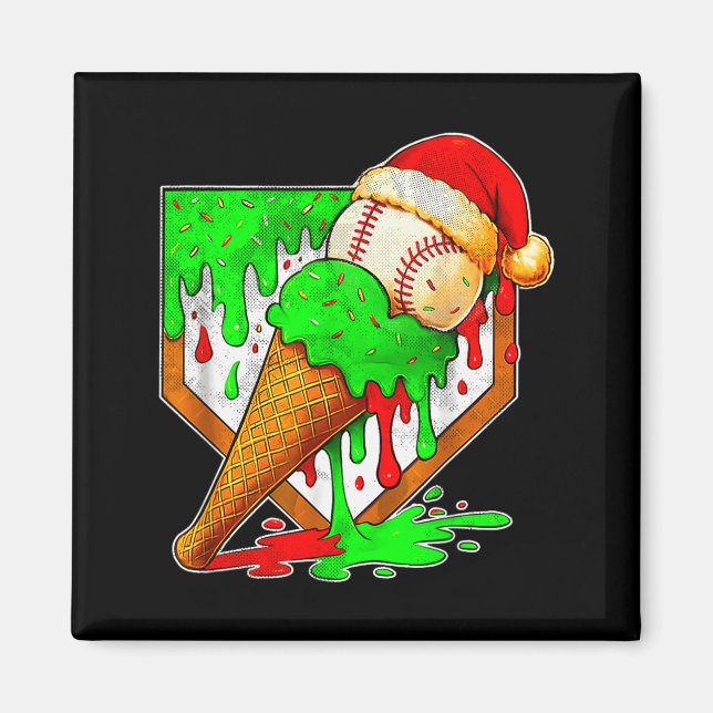 Imã Baseball Xmas Christmas Baseball Ice Cream Drip Bo (Frente)