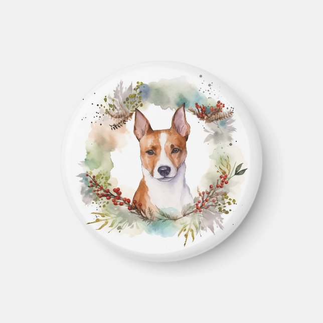 Imã Basenji Christmas Wreath Festivo Pup (Frente)