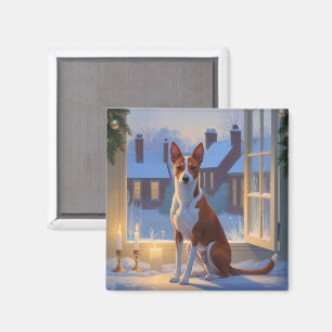 Imã Basenji Com Luzes De Natal Feriado