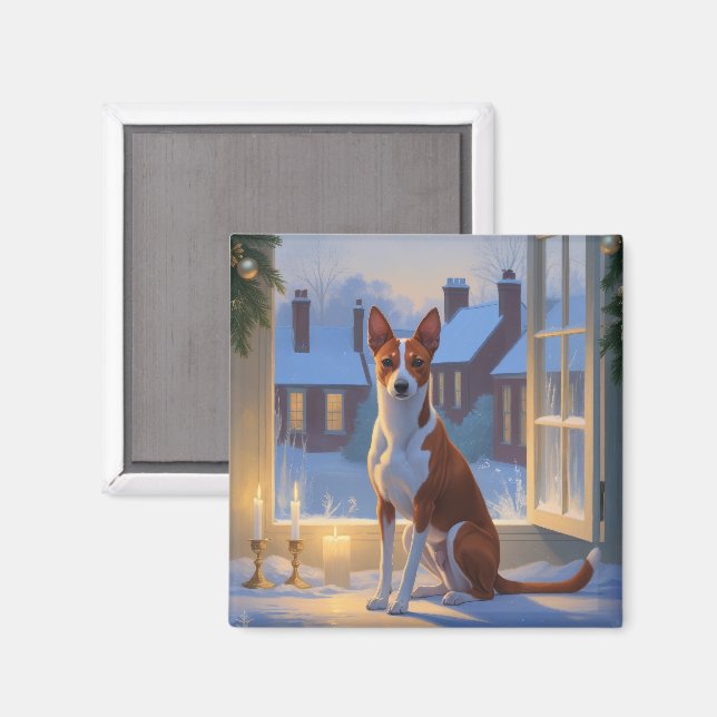 Imã Basenji Com Luzes De Natal Feriado (Front/Back)