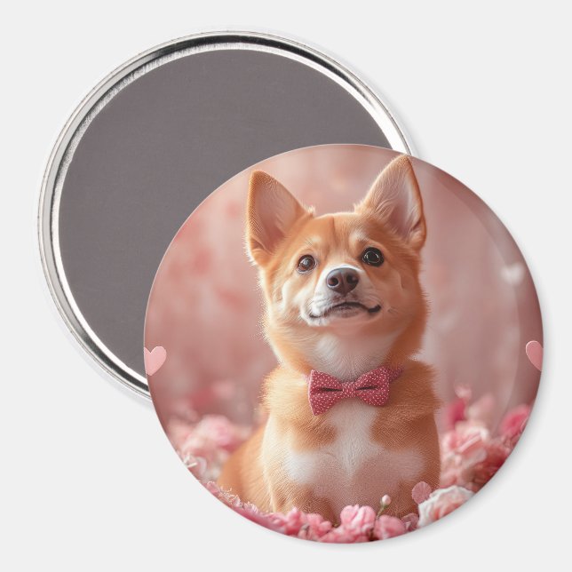 Imã Basenji com Rosas - Dia de os namorados (Front/Back)