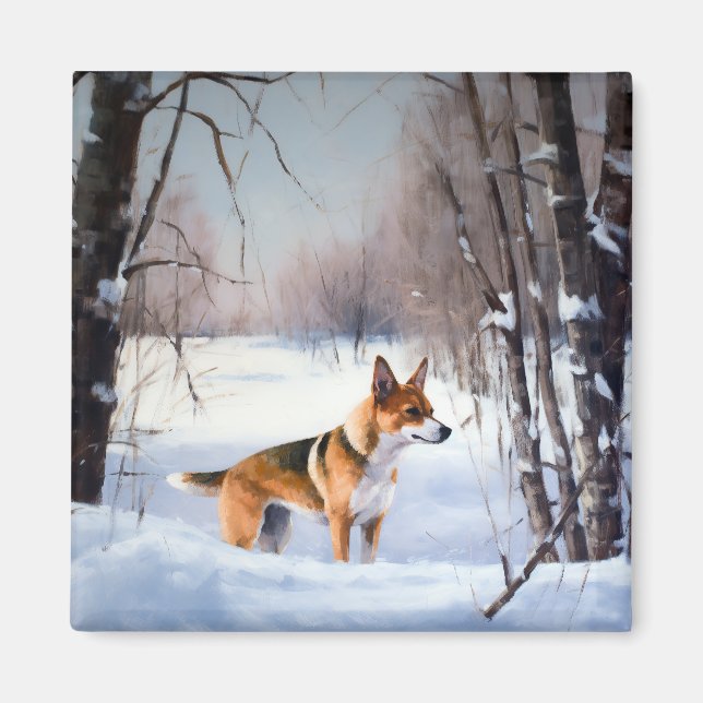 Imã Basenji Deixe Nevar Natal  (Frente)