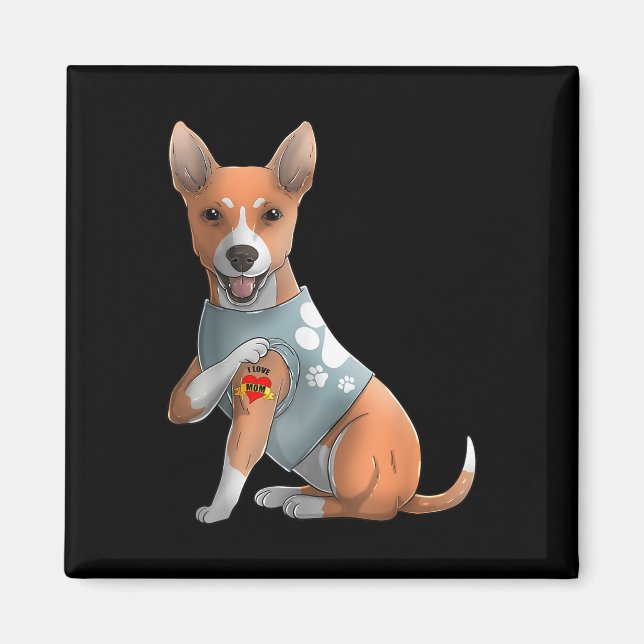 Imã Basenji I Love Mamãe Tatuagem Camiseta de cão Mães (Frente)