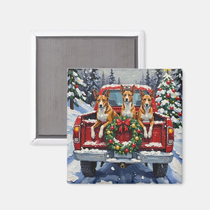 Imã Basenji Natal Caminhão Vermelho Férias