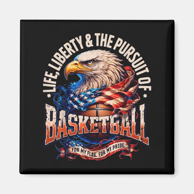 Imã Basquete Orgulhosamente Retro Águia Bandeira Ameri (Frente)