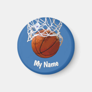 Imã Basquetebol Seu Nome Aço Personalizado Fundo Azul