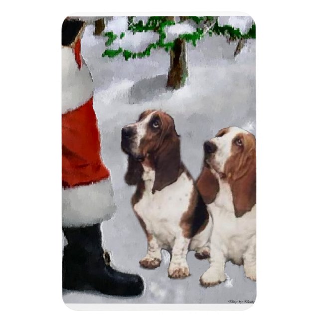 Ímã Basset Hound com Natal de Papais noeis (Vertical)