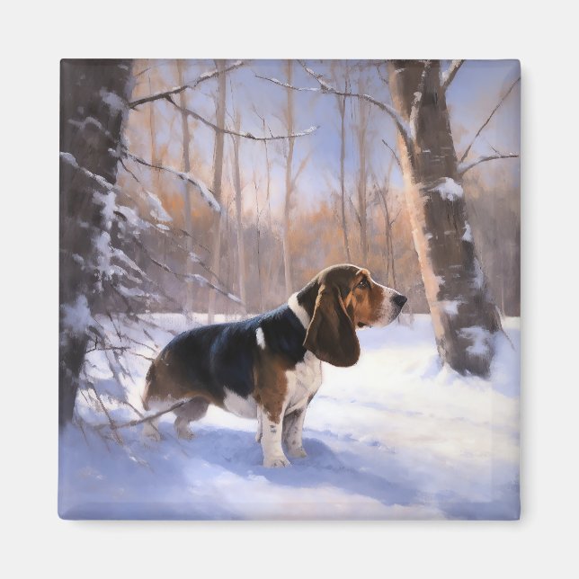 Imã Basset Hound Deixe-O Neve Natal (Frente)