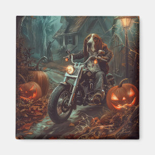 Imã Basset Hound Pilotando Motocicleta Halloween Assus