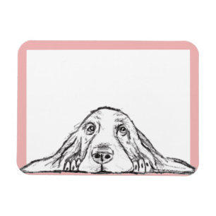Ímã basset hound preto branco simples olhos de cachorr