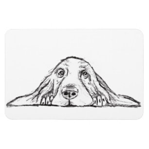 Ímã basset hound preto branco simples olhos de cachorr