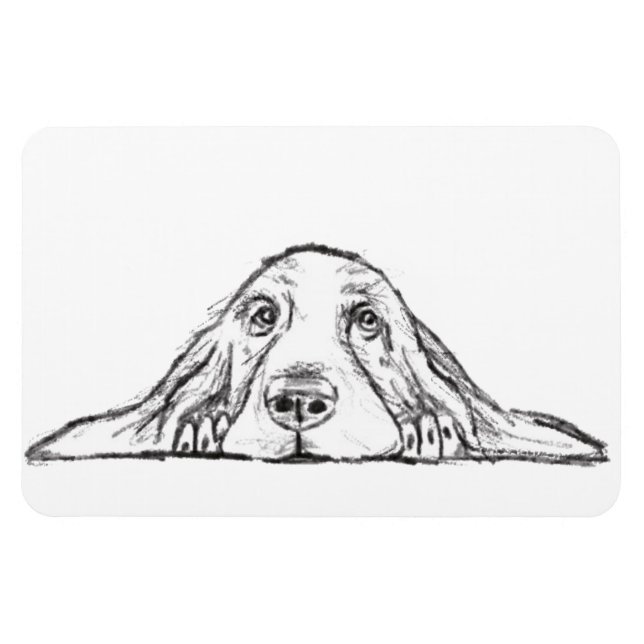 Ímã basset hound preto branco simples olhos de cachorr (Horizontal)