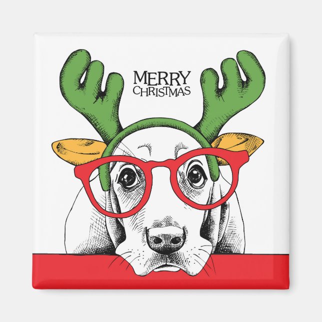 Imã Basset Hound Reindeer (Frente)