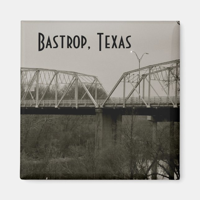 Imã Bastrop, Texas Old Iron Bridge Square Magnet (Frente)