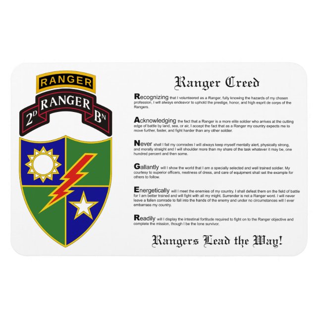 Ímã Batalhão de segundos - 75º Ranger c/Tab Magnet 4x6 (Horizontal)