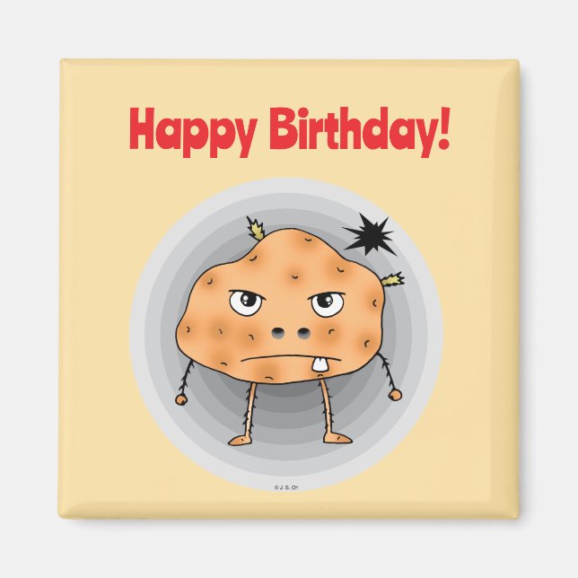 Imã Batata Engraçada Feliz Aniversário Rosto (Frente)