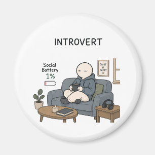 Imã Bateria Social de Introvertido 1% Meme de Introver