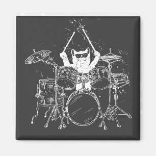 Imã Baterista de Gato Jogando Tambores Quadrado
