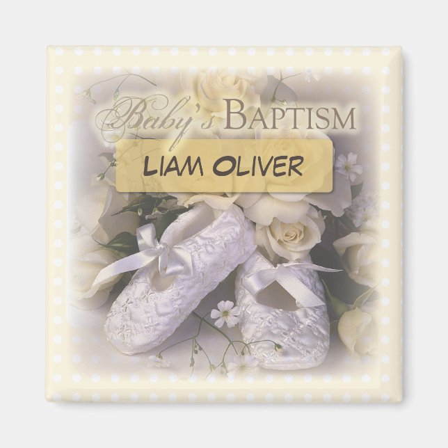 Imã Batismo de Bebê Neutro, Nome Personalizável, Liam (Frente)