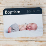 Ímã Batismo Para Ele Foto Personalizada Moderna E Mini<br><div class="desc">Design é composto por tipografia divertida e divertida com fontes sans serif e serif. Adicione uma foto personalizada.</div>