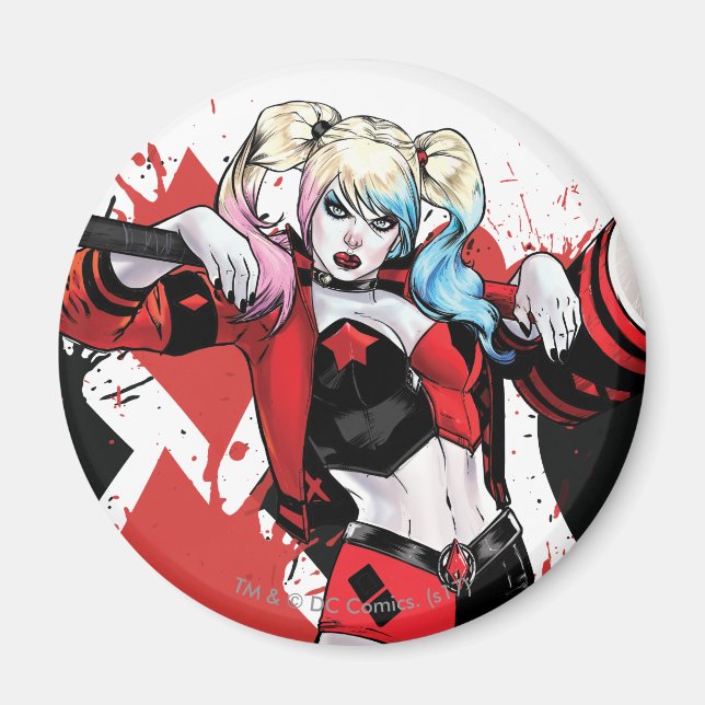 Imã Batman | Harley Quinn Hearts & Diamantes Splatter (Frente)