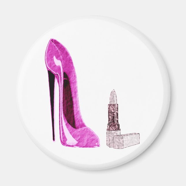 Imã Batom e Estiletto Rosa para a Arte Calçado (Frente)