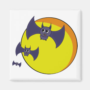 Imã Bats de Halloween bonitos e uma bela lua de cheio